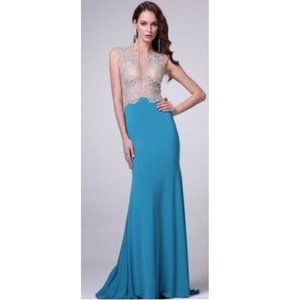 Women's Formal Sheer Illusion Rhinestones beaded Long Evening Gown prom dress